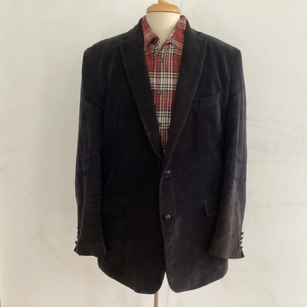 Lauren Ralph Navy Blue Paisley lined 2 Button Corduroy Elbow Patch Blazer 48L